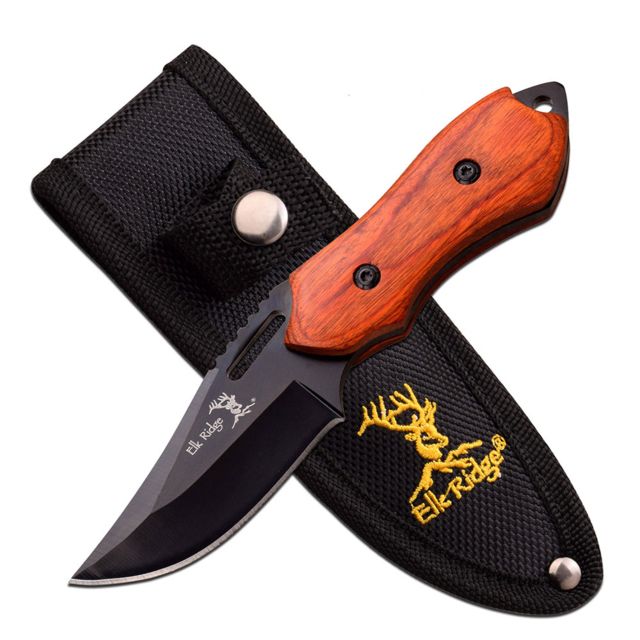 Elk Ridge Fixed Blade 6in Stainless Steel Blade Brown Pakkawood Handle - Elk Ridge