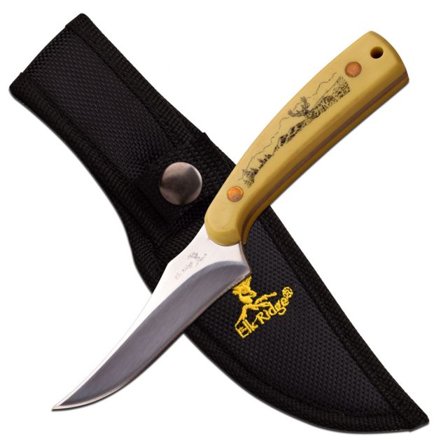 Elk Ridge Fixed Blade 7in Stainless Steel Blade Polished Brown Handle - Elk Ridge