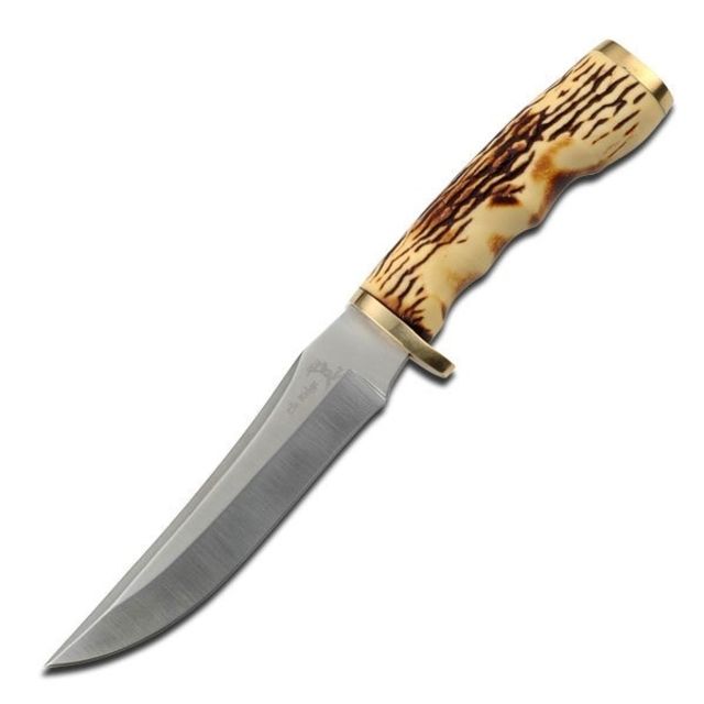 Elk Ridge Fixed Blade 8in Stainless Steel Blade Simulated Bone Handle - Elk Ridge
