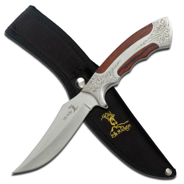 Elk Ridge Fixed Blade 9.8in Stainless Steel Blade Pakkawood And Metal Handle - Elk Ridge