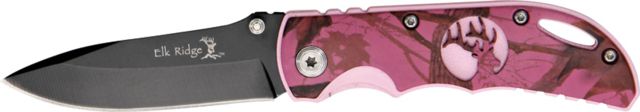 Elk Ridge Folder Pink Camo Folding Knife 2.625in Black Carbon Stainless Blade Aluminum Handle Pink Camo Onlay - Elk Ridge