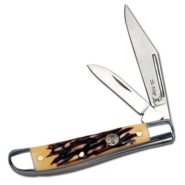 Elk Ridge Folding Blade 1.75in Stainless Steel Blade Simulated Bone Peanut Handle