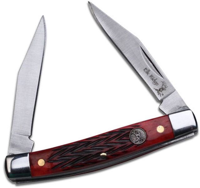 Elk Ridge Folding Blade 2.25in Stainless Steel Blade Red Simulated Bone Handle