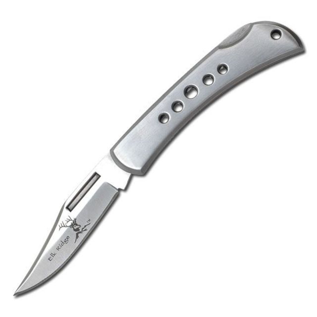 Elk Ridge Folding Blade 2.25in Stainless Steel Blade Silver Stainless Steel Handle