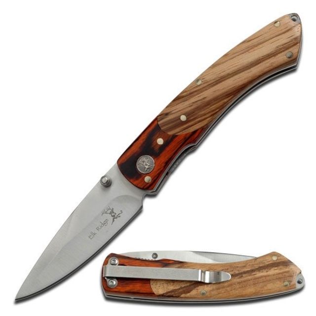Elk Ridge Folding Blade 2.75in Stainless Steel Blade Two Tone Pakkawood Handle - Elk Ridge