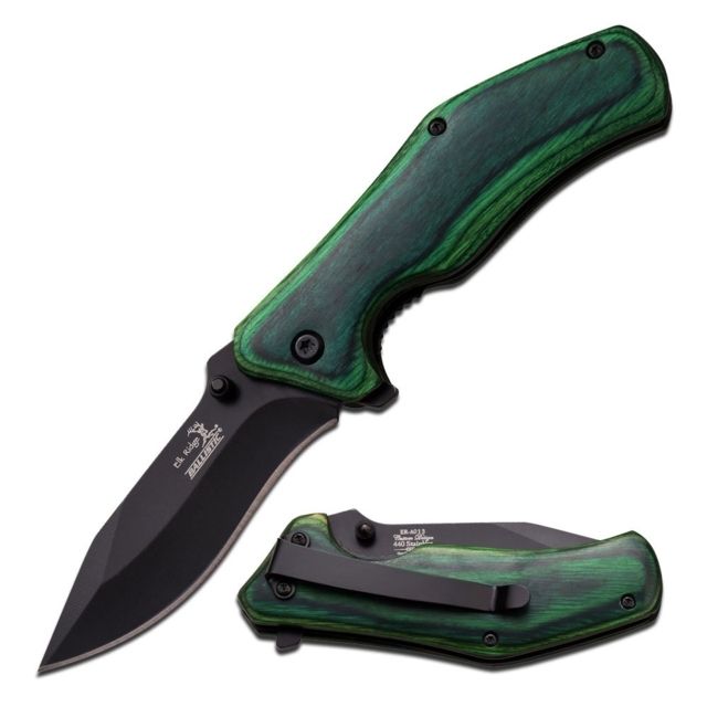 Elk Ridge Folding Blade 2.9in Stainless Steel Blade Green Color Wood Handle - Elk Ridge