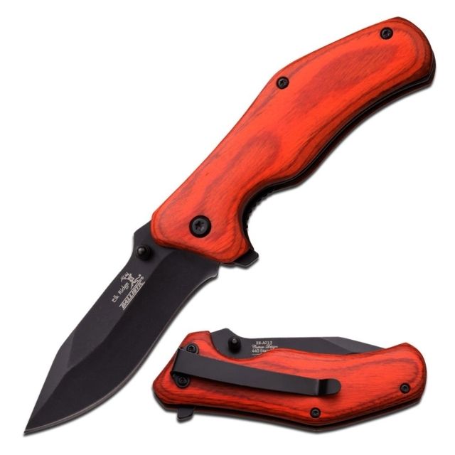 Elk Ridge Folding Blade 2.9in Stainless Steel Blade Red Color Wood Handle