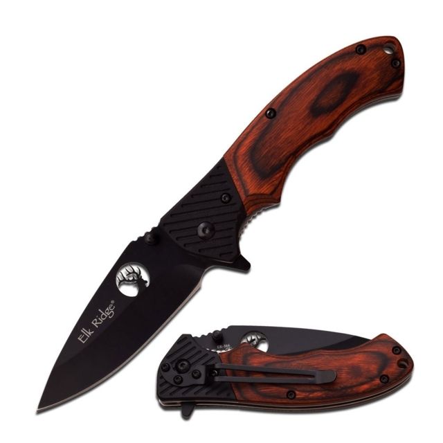 Elk Ridge Folding Blade 3.25in Stainless Steel Blade Brown Wood Handle - Elk Ridge
