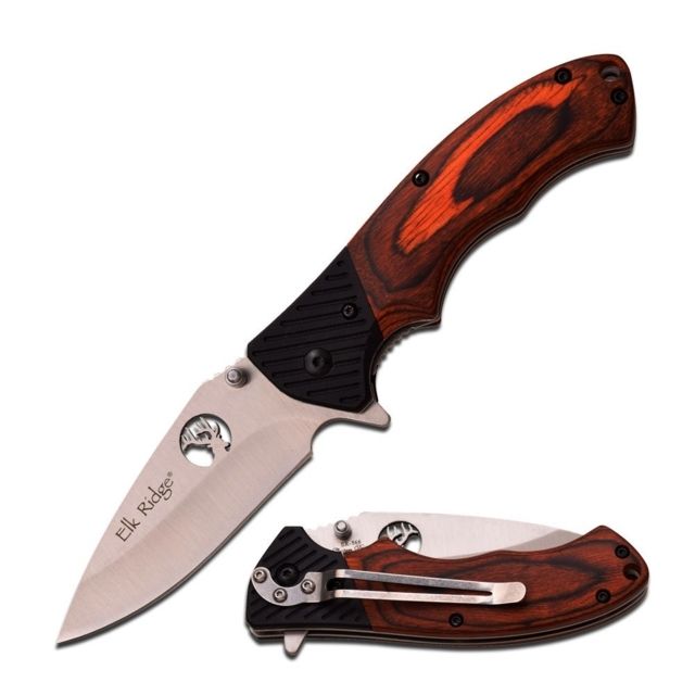 Elk Ridge Folding Blade 3.25in Stainless Steel Blade Brown Wood Handle - Elk Ridge