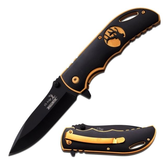 Elk Ridge Folding Blade 3.5in Stainless Steel Blade Black Stainless Steel Handle