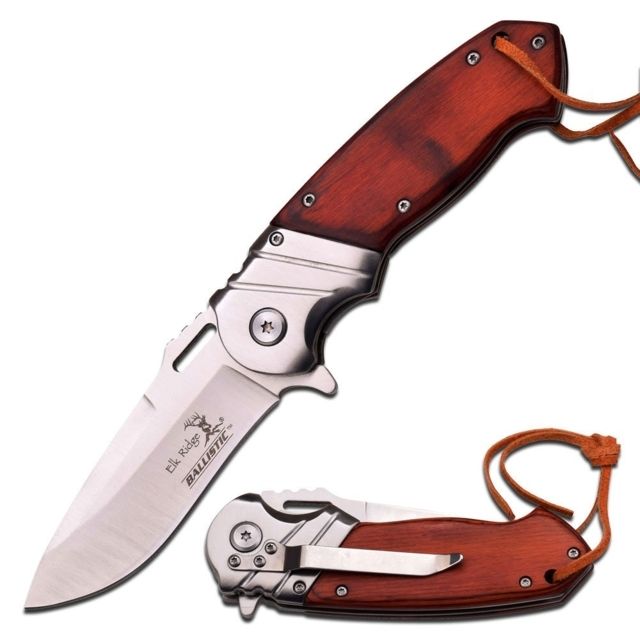 Elk Ridge Folding Blade 3.5in Stainless Steel Blade Brown Pakkawood Handle