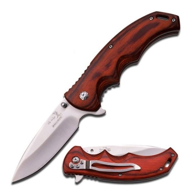 Elk Ridge Folding Blade 3.5in Stainless Steel Blade Brown Pakkawood Handle