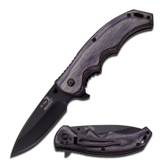 Elk Ridge Folding Blade 3.5in Stainless Steel Blade Mahei Grey Pakkawood Handle - Elk Ridge