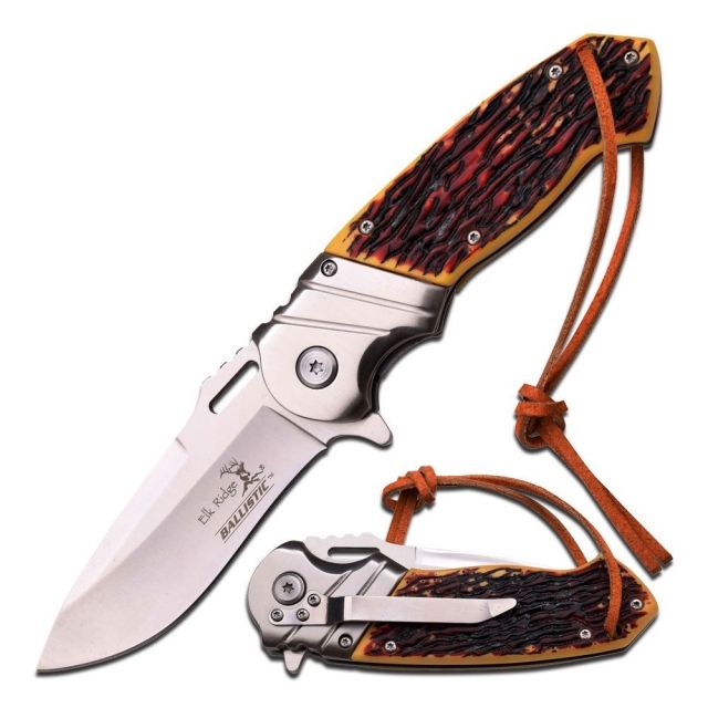 Elk Ridge Folding Blade 3.5in Stainless Steel Blade Simulated Bone Handle - Elk Ridge