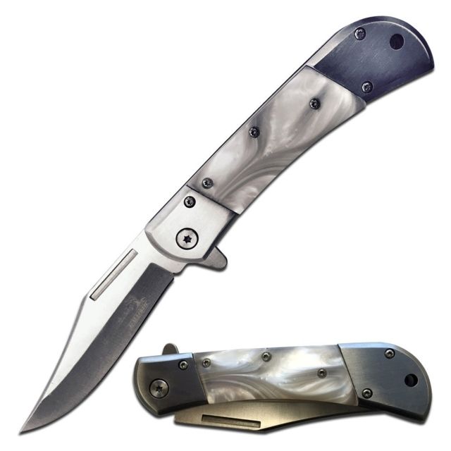 Elk Ridge Folding Blade 3.75in Stainless Steel Blade Simulated Mother Of Pearl Resin Handle - Elk Ridge