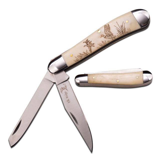 Elk Ridge Folding Blade 3in Stainless Steel Blade Ox Bone Insert Handle - Elk Ridge
