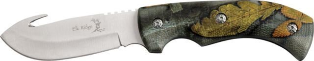 Elk Ridge Guthook Hunter Fixed Blade Knife 4in 4in Guthook Blade Fall Camo Aluminum Handle - Elk Ridge