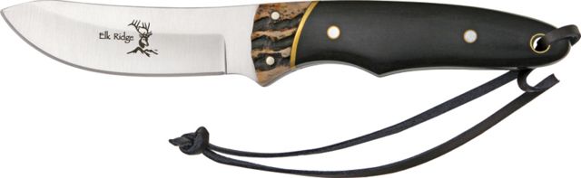 Elk Ridge Hunter Fixed Blade Knife 3.625in 3.375in Upswept Blade Black Wood Handle - Elk Ridge