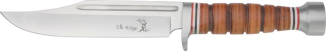Elk Ridge Hunter Fixed Blade Knife 6.75in Stainless Blade Leather Handle