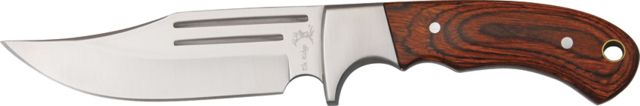Elk Ridge Hunter Fixed Blade Knife 9.25in Upswept Blade Brown Rich Grain Wood Handle - Elk Ridge