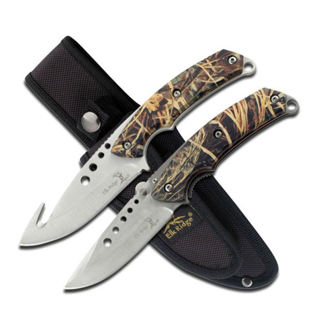 Elk Ridge Hunting 8.5in Stainless Steel Blade Jungle Camo Coated Handle - Elk Ridge