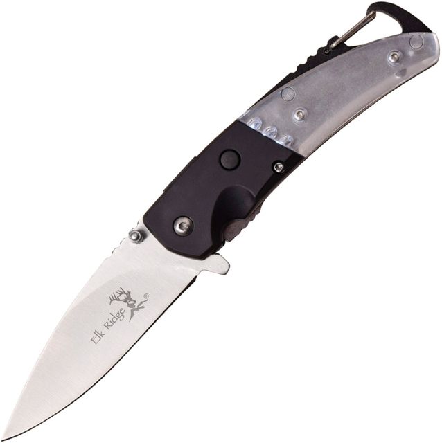 Elk Ridge LED Linerlock A/O Black Folding Knife3inStainless SteelStandard EdgeSatin Black Synthetic Handle - Elk Ridge