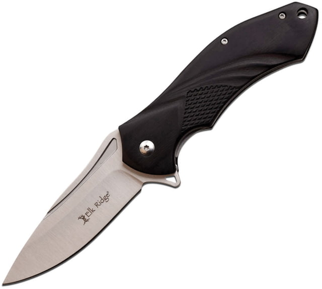 Elk Ridge Linerlock A/O Black Folding Knife 3.5" satin finish 3Cr13 stainless blade Black pakkawood handle - Elk Ridge