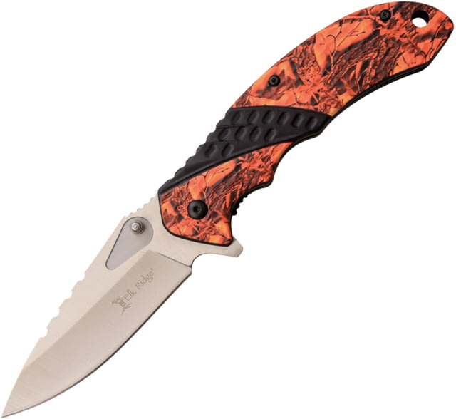 Elk Ridge Linerlock A/O Folding Knife 3.5" satin finish 3Cr13 stainless blade Orange camo textured aluminum handle - Elk Ridge
