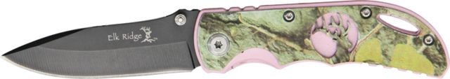 Elk Ridge Linerlock Green Folding Knife 2.625in Black Carbon Stainless Blade Aluminum Handle Green Camo Onlay - Elk Ridge