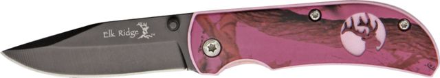 Elk Ridge Linerlock Pink Folding Knife 2.25in Black Carbon Stainless Blade Aluminum Handle Pink Camo Onlay - Elk Ridge