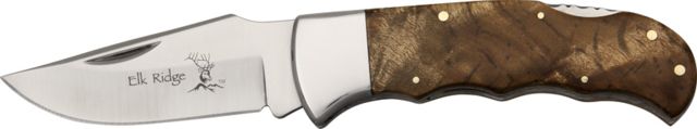 Elk Ridge Lockback Folding Knife 3in Stainless Blade Burl Wood Handle - Elk Ridge