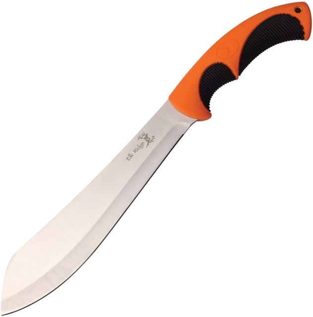 Elk Ridge Machete Knife Machete 14in Overall 9in Satin 3Cr13 SS Blade Rubberized Nylon Handle Orange And Black Handle Black Nylon Sheath - Elk Ridge