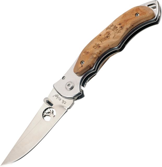 Elk Ridge Maple Framelock Folding Knife3inMirror Polish 440 Stainless Blade Mirror Polished Stainless Handle