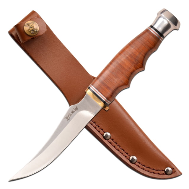 Elk Ridge Outskirt Fixed Blade Trailing Point Knife 8Cr13 Stainless Steel Clip Point Brown - Elk Ridge