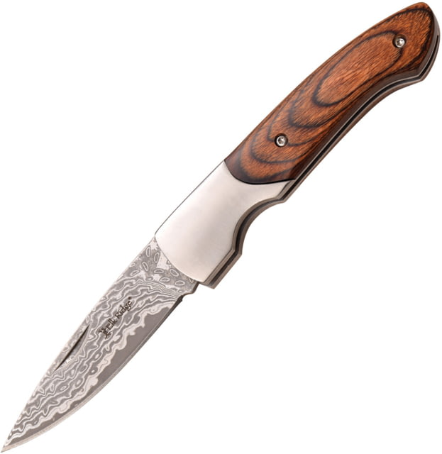 Elk Ridge Pakkawood Folder Folding Knife 2.75" Damascus steel blade Brown pakkawood handle