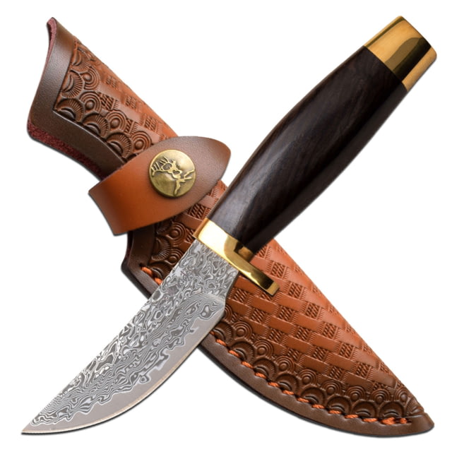 Elk Ridge Persian Fixed Blade Knife 3.5 in Damascus Steel Brown - Elk Ridge