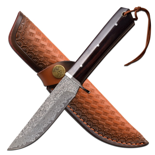 Elk Ridge Persian Fixed Blade Knife 5 in Damascus Steel Brown - Elk Ridge