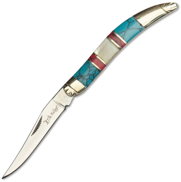 Elk Ridge Toothpick MOP/Stone Folding Knife Mirror finish stainless long clip blade Mother of Pearl and stone handle