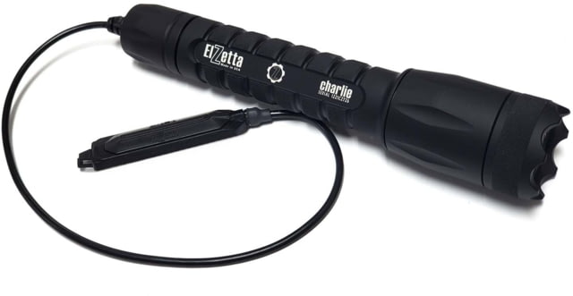 Elzetta Charlie 3-Cell Flashlight w/Crenellated Bezel Ring CR123 White 900 Lumens HC Head Remote Tape Switch w/12in Cable Black - Elzetta