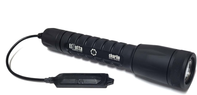 Elzetta Charlie 3-Cell Flashlight w/Standard Bezel Ring CR123 White 900 Lumens HC Head Remote Tape Switch w/5in Cable Black - Elzetta
