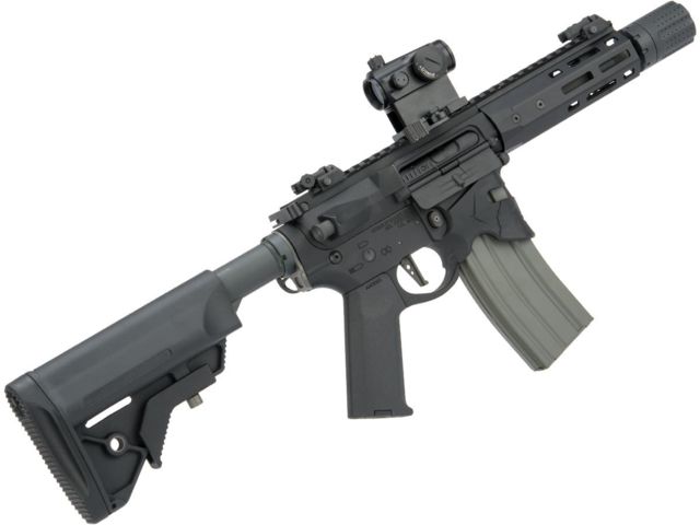 EMG Sharps Bros Overthrow Licensed Full Metal Advanced M4 Airsoft AEG Training Rifle w/Slim Motor Grip 8in PDW Black Large - EMG