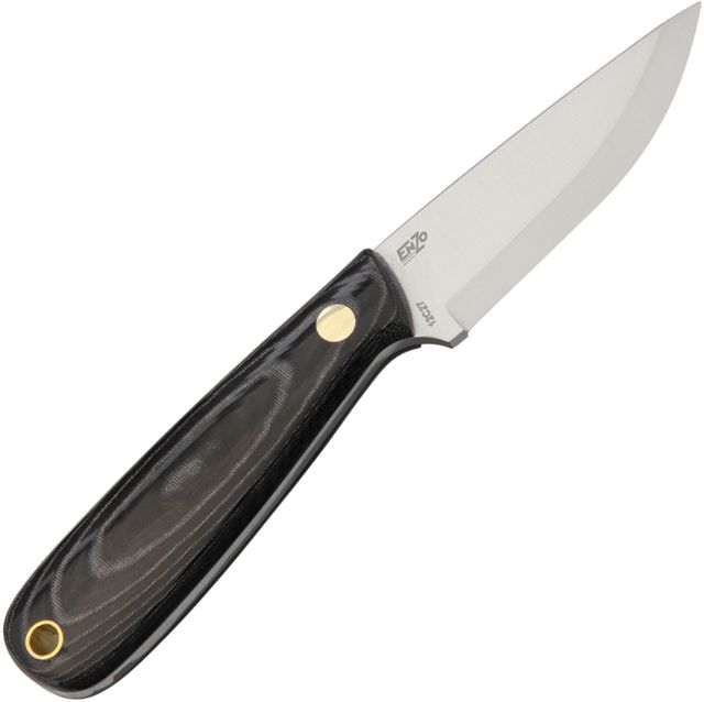 Enzo Necker 70 Black Micarta Fixed Blade Knife 2.75in Black Micarta Handle Brown Leather Belt Sheath - Enzo