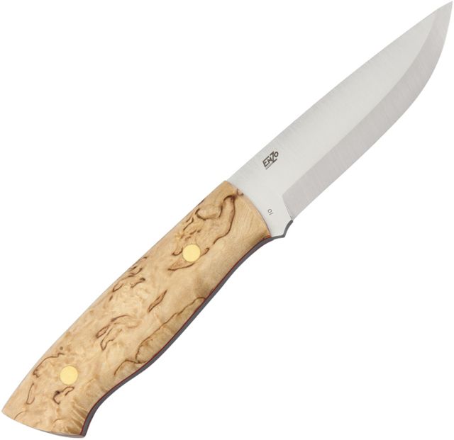 Enzo Trapper 95 Birch Fixed Blade Knife 4in Satin Curly Birch Handle - Enzo