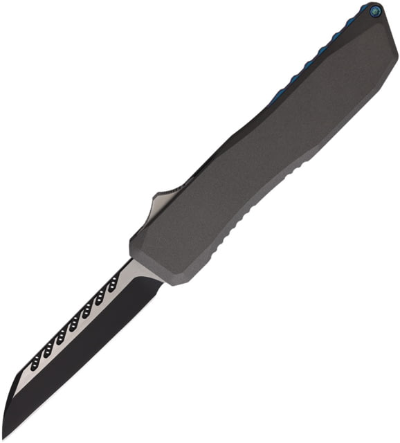 EOS Auto Harpoon OTF Automatic Folding Knife 3.75in CPM-20CV Stainless Tanto Blade Gray/Blue Aluminum Handle EOS123 - Eos