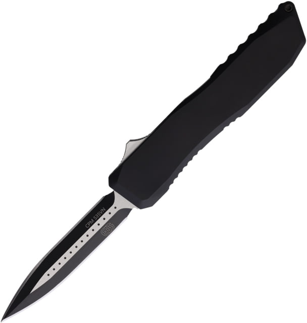EOS Auto Harpoon OTF Two Tone Automatic Folding Knife 3.75 in CPM-20CV Stainless Blade Dagger Blade Black Aluminum Handle - Eos