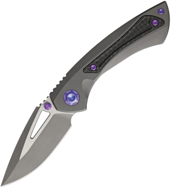 EOS Dorado S Framelock Gray Folding Knife 3" CPM S90V stainless blade Purple anodized hardw Gray titanium handle with carbon fiber inlay DORADO S 808 - Eos