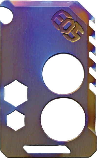 EOS Knife Card Ti Flame 3.5in X 2.13in Titanium Construction Tools Include Bottle Opener L Lanyard Loop Flame Anodized Finish Two Semi-Sharp Edges - Eos