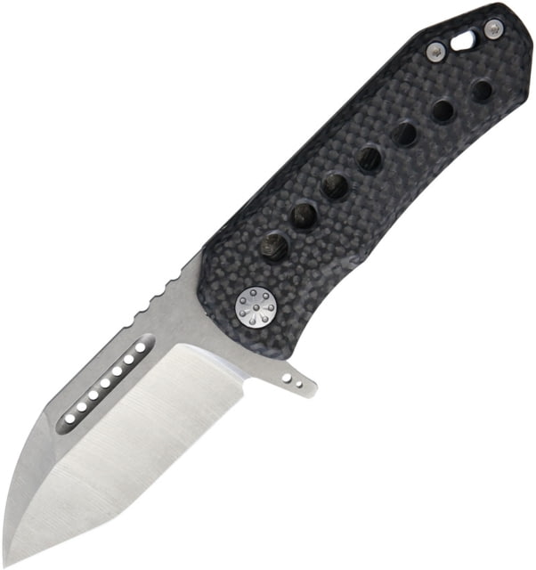 EOS Orca S Framelock CF Folding Knife 3in Stonewash Cpm S35Vn SS Modified Tanto Blade Pocket Clip Carbon Fiber Front Handle With Stonewash Titanium - Eos