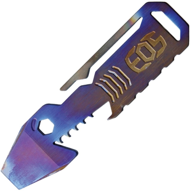 EOS Shark Multi Tool Flame 4in Overall Titanium Construction Bottle Opener L Pocket Clip L Pry Bar L Hex/Bit Driver L Lanyard Loop Flame Anodized - Eos