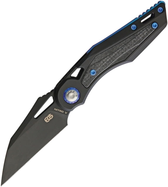 EOS Urchin Friction Folder Blue Folding Knife 3in Black Dlc Coated Nitro V Steel Blade Black Anodized Titanium Handle With Carbon Fiber Inlay Pocket - Eos